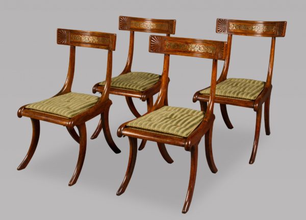 A Fine Set of Four Regency Rosewood and Faux Rosewood Klismos Chairs after a Design by Thomas Hope
