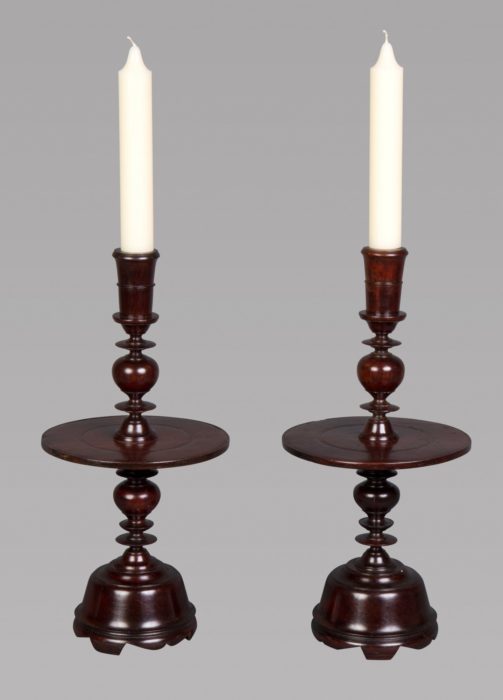 An Impressive Pair of 17th Century Portuguese Colonial Jacaranda Candlesticks