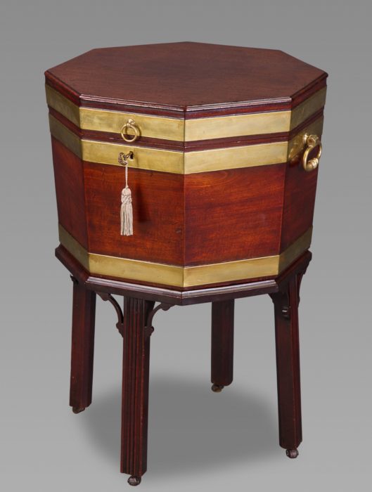 A Fine 18th Century Mahogany and Brass Bound Octagonal Cellaret on Stand