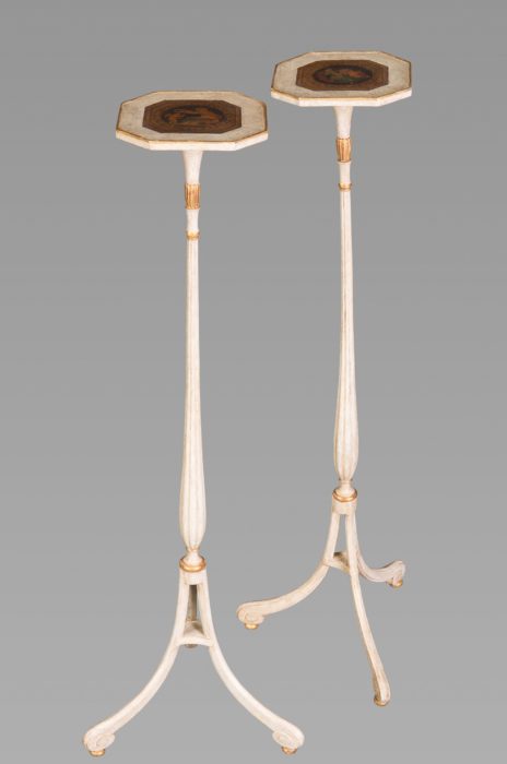 An Attractive Pair of Late 18th Century White-Painted and Parcel-Gilt Candle Stands