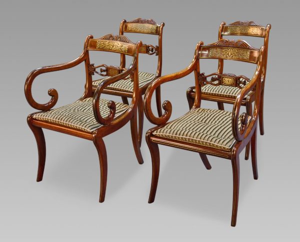 A Very Rare Long Set of Sixteen George III Brass Inlaid Rosewood Dining Chairs
