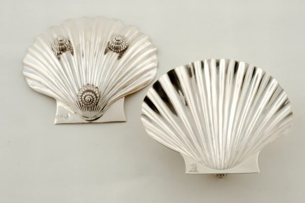Pair of Chinese Export Silver Scallop Shape Side Dishes