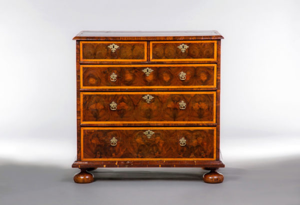 A Good and Visually Striking Charles II Oyster Veneer and Line Inlay Chest of Drawers