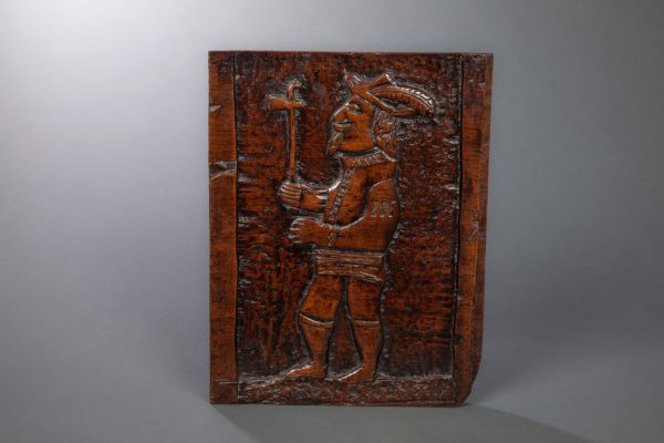 17th Century Panel Of A European Carrying A Tomahawk