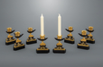 Rare Set of Eight Patinated and Gilt Regency Period Candlesticks of Greek and Egyptian Inspiration Probably After a Design by George Smith, c. 1805-1810